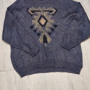 Men's  Vintange Geometric Pattern Sweater - Blue.  80s, Cosby, Grandpa